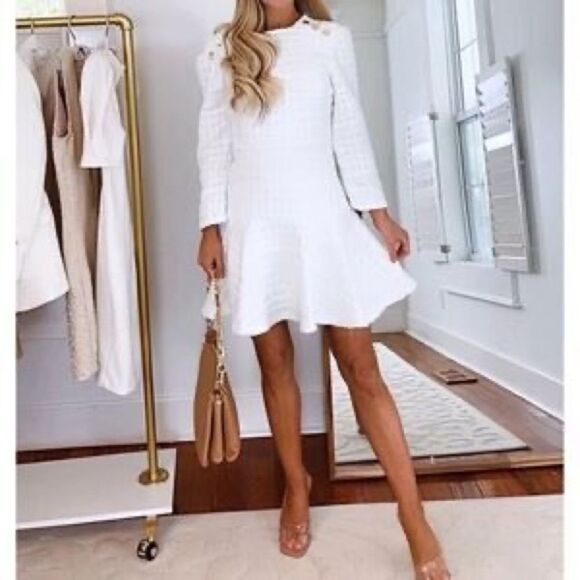 Zara White Tweed Peplum Side Gold Buttons Structured
Mini Dress Sz S fit & flare - Picture 2 of 15